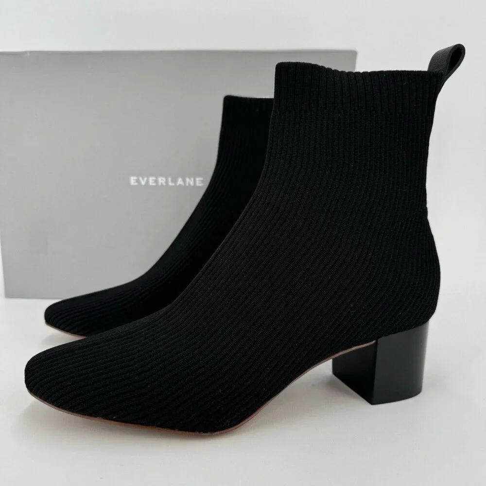Everlane The Glove Boot in Black size 5.5 Women's Stretch Rib Knit Ankle Bootie
